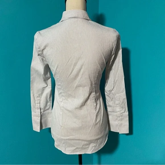 White House Black Market WHBM 0 Tie-Front Striped Button Down Tunic Top - Picture 5 of 5